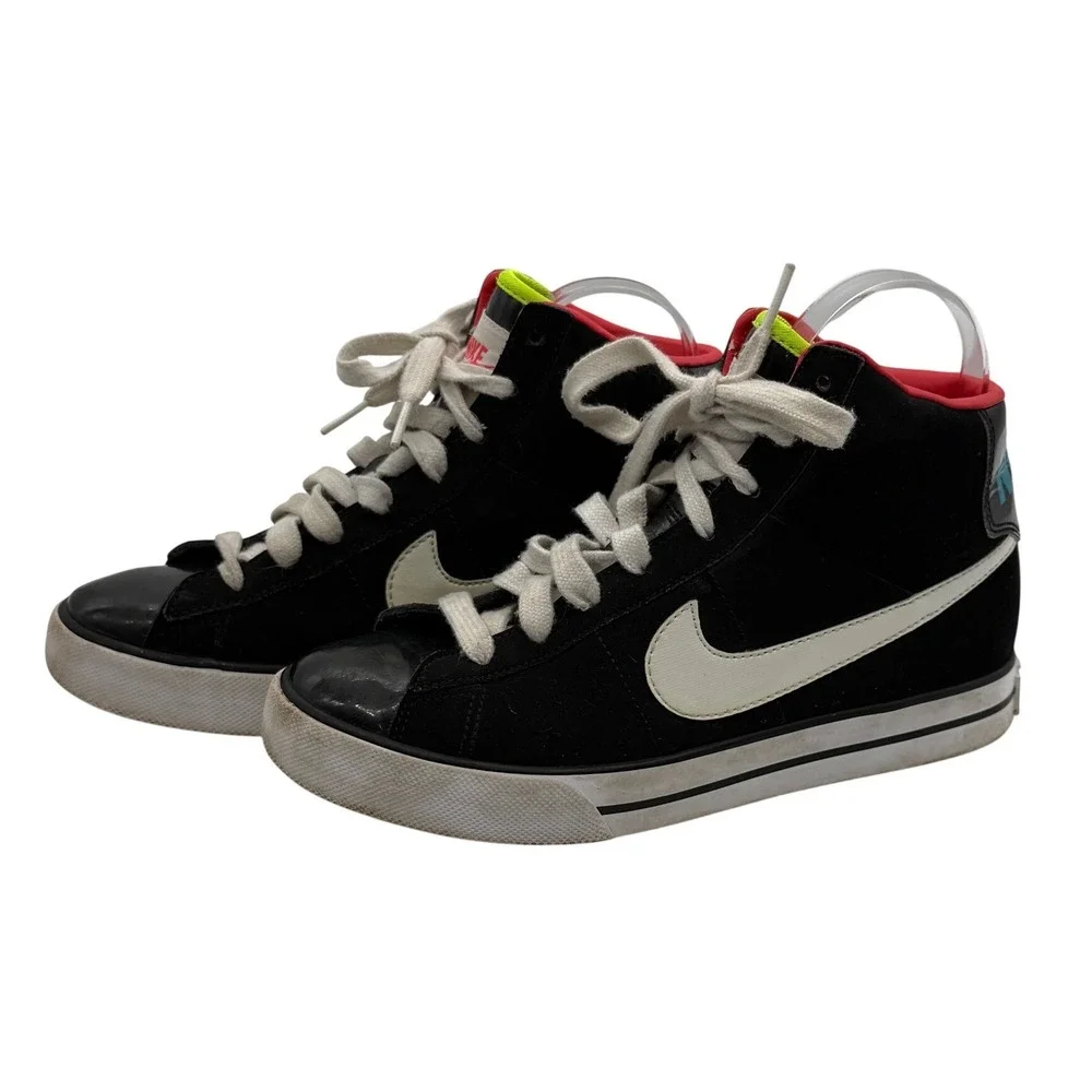 Nike Sweet Classic High Kids 5Y Black Neon Patent Leather Sneakers Athletic Shoe - Picture 2 of 9